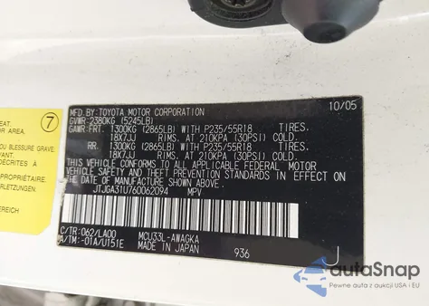 2006 Lexus Rx 330 z USA, uszkodzony, nr VIN JTJGA31U760062094